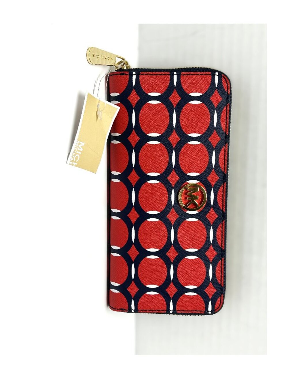 Michael Kors geometric design Jet Set Travel Deco leather Wallet NWT